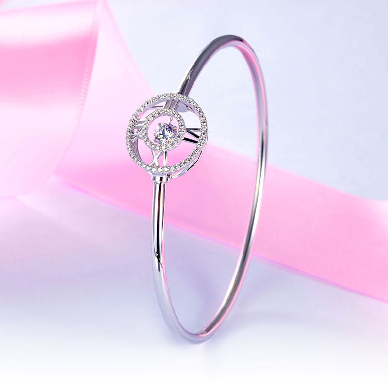 Dancing Stone Cross Bangle Solid 925 Sterling Silver Bridal Wedding