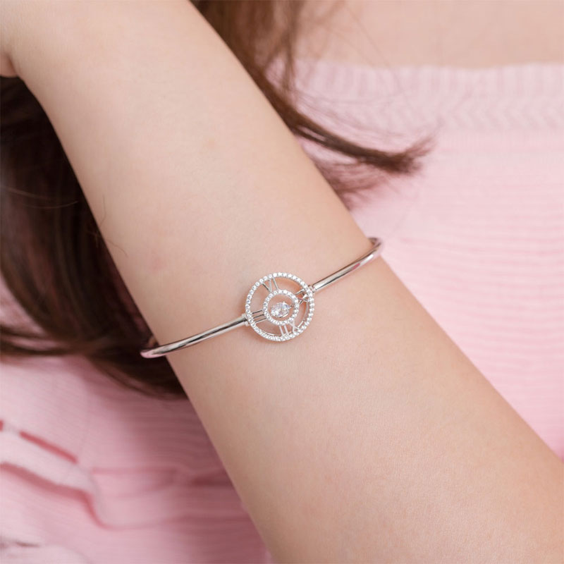 Roman Number Dancing Stone Bangle Solid 925 Sterling Silver for Women