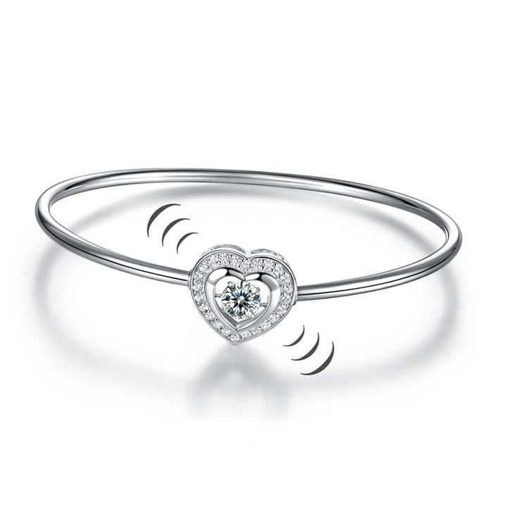 Dancing Stone Heart Bangle Solid 925 Sterling Silver Bridal Wedding