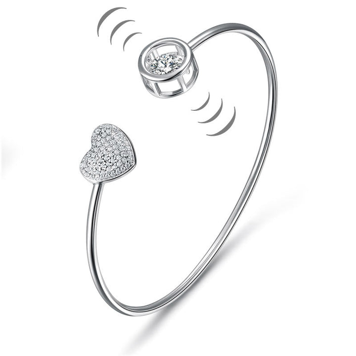 Dancing Stone Heart Bangle Solid 925 Sterling Silver Bridal Wedding