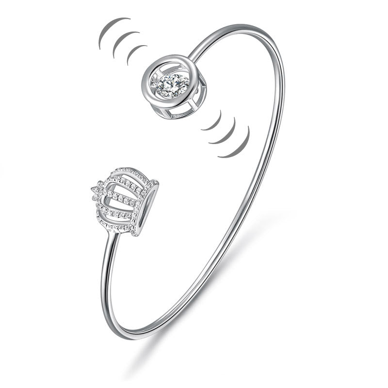 Dancing Stone Crown Bangle Solid 925 Sterling Silver Bridal Wedding