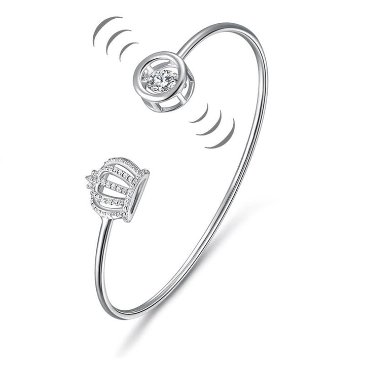 Dancing Stone Crown Bangle Solid 925 Sterling Silver Bridal Wedding