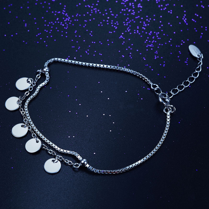 Solid 925 Sterling Silver Bracelet Dangle Circle Fashion Bridesmaid Wedding Gift