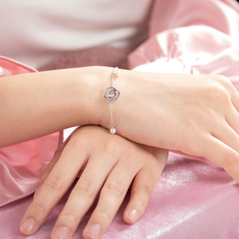 Moissanite Diamond Fresh Water Pearls @ Dancing Stone Bracelet 925 Sterling Silver