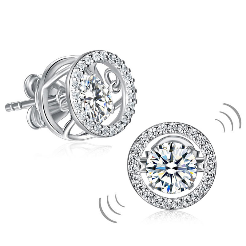 Dancing Stone Stud Earrings 925 Sterling Silver