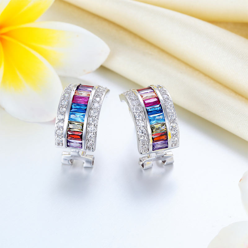 Multi-Color Stones 925 Sterling Silver Earrings Jewelry
