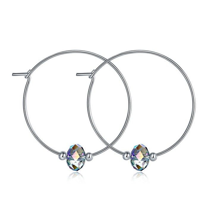 Top Quality 925 Sterling Silver Hoop Earrings AB Austrian Crystal Party Birthday Gift