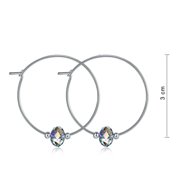 Top Quality 925 Sterling Silver Hoop Earrings AB Austrian Crystal Party Birthday Gift