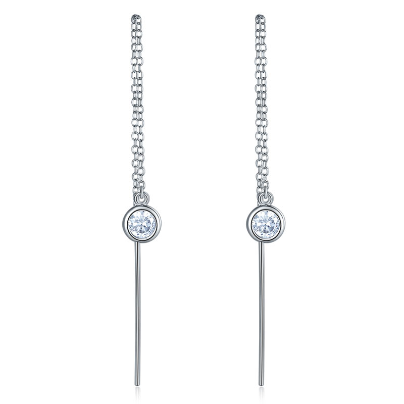 Dangle Drop 925 Sterling Silver Earrings One Line Long Elegant