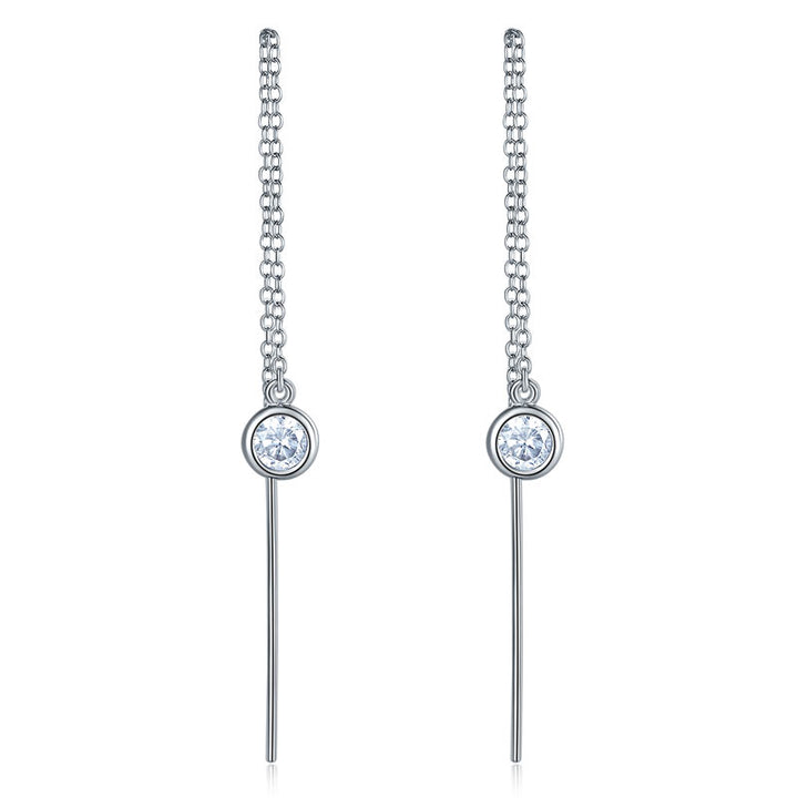 Dangle Drop 925 Sterling Silver Earrings One Line Long Elegant