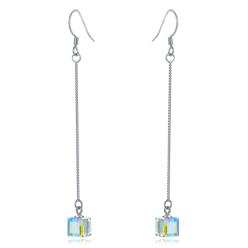 Top Quality Dangle Drop Line 925 Sterling Silver Earrings AB Austrian Crystal Party Birthday Gift