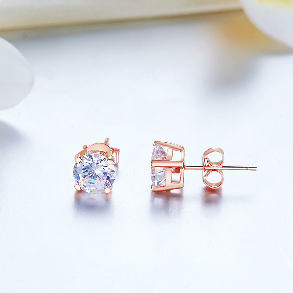 1 Carat Simulated Diamond Stud Earrings 925 Sterling Silver Rose Gold Plated