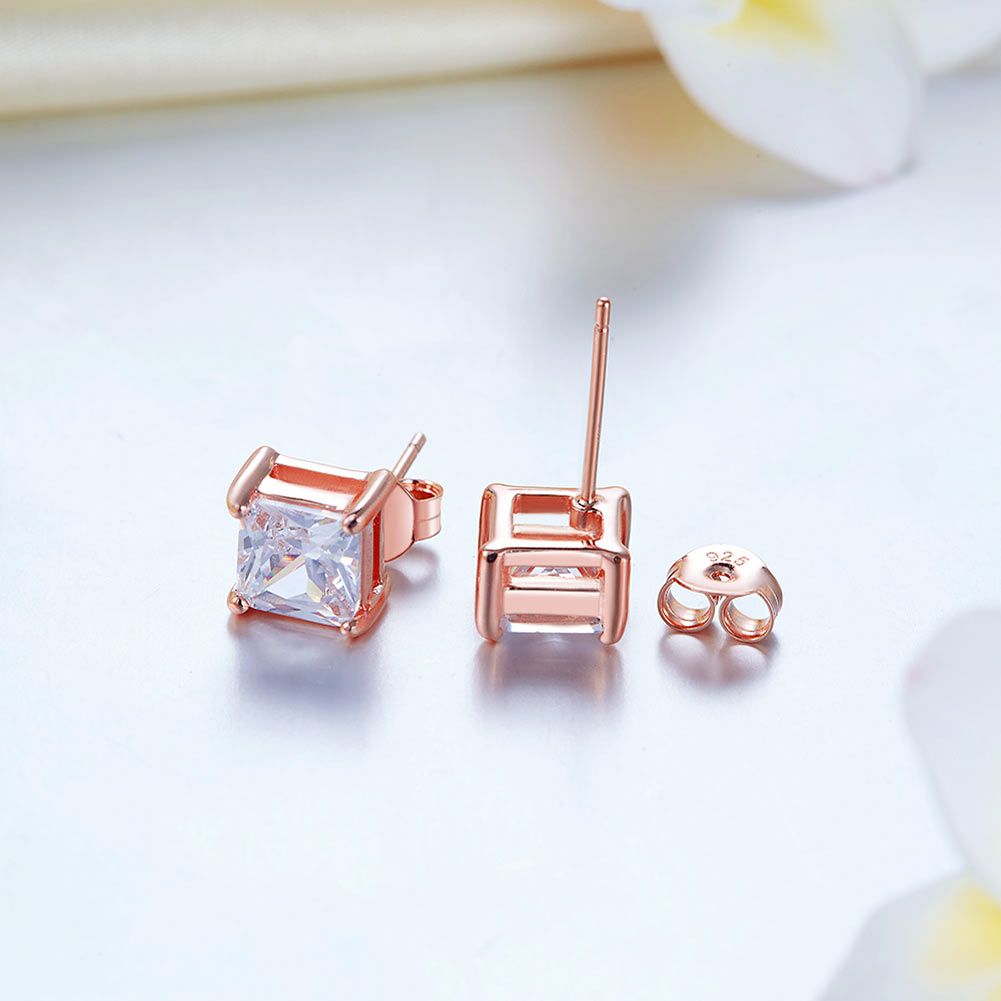 1 Ct Princess Cut Simulated Diamond Stud Earrings 925 Sterling Silver Rose Gold Plated