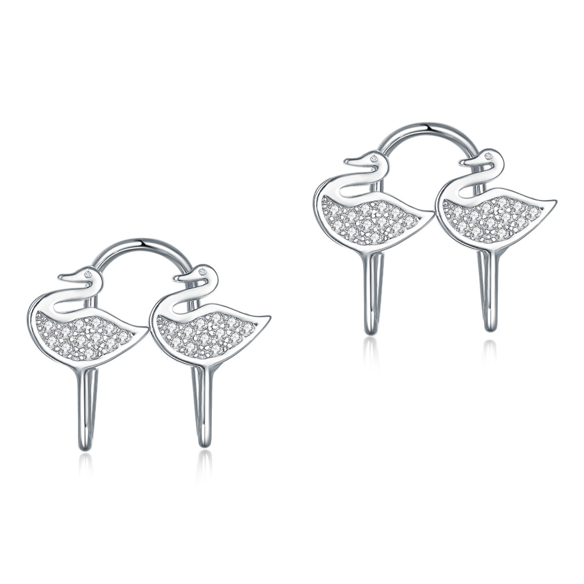 Solid 925 Sterling Silver Clip on Earrings Swan