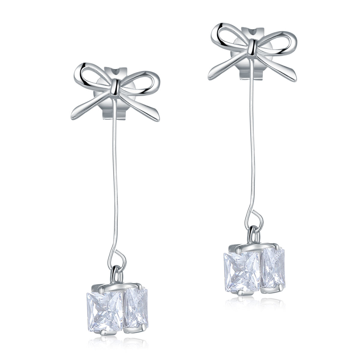 Solid 925 Sterling Silver Bowknot Earrings Dangle Drop Simple Elegant