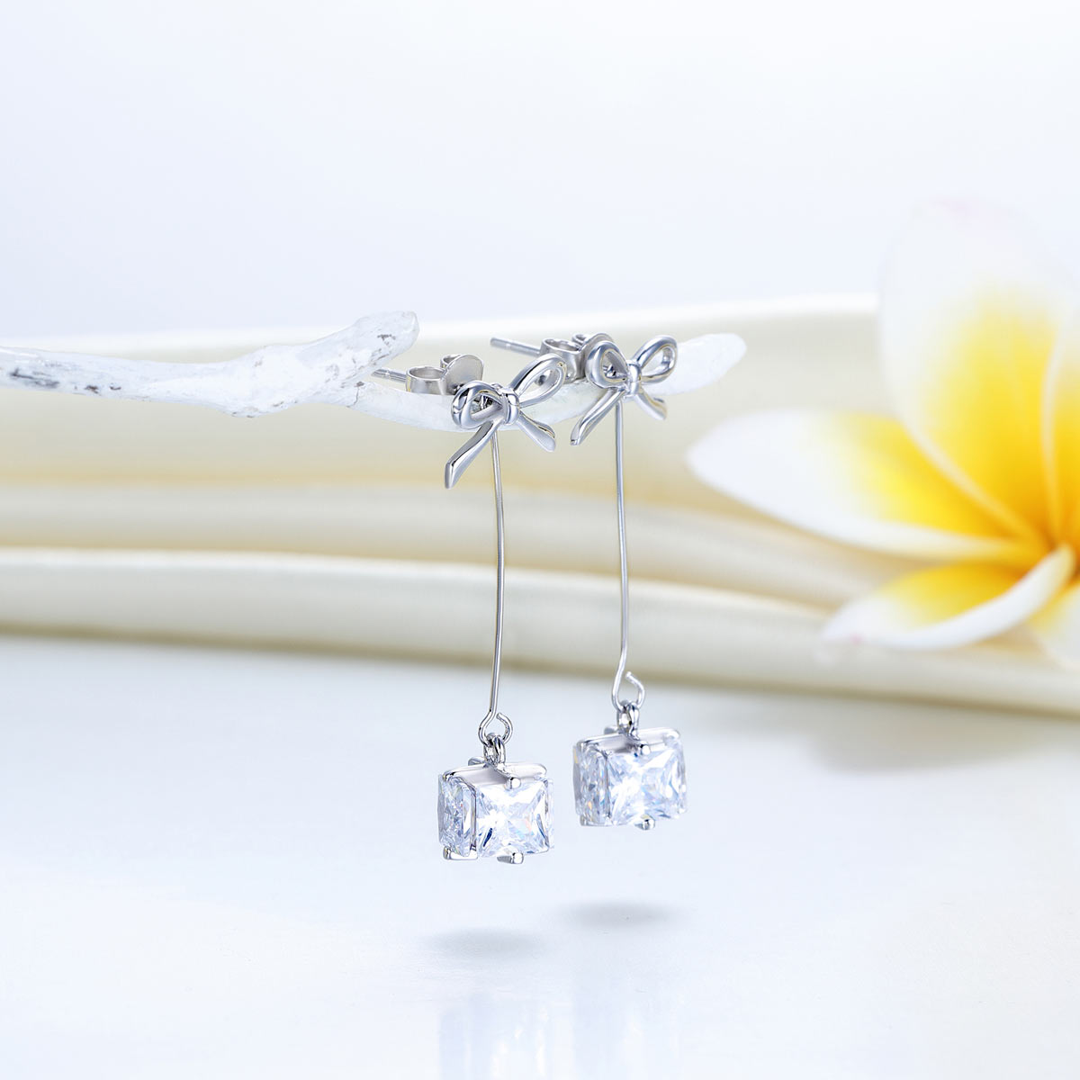 Solid 925 Sterling Silver Bowknot Earrings Dangle Drop Simple Elegant