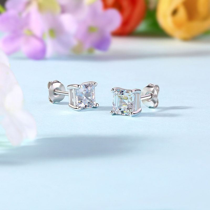 1 Ct Asscher Cut Simulated Diamond Stud Earrings 925 Sterling Silver