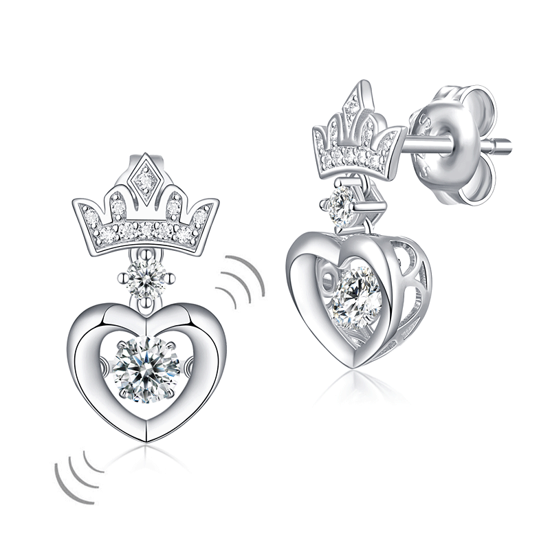 Dancing Stone Dangle Crown Earrings 925 Sterling Silver