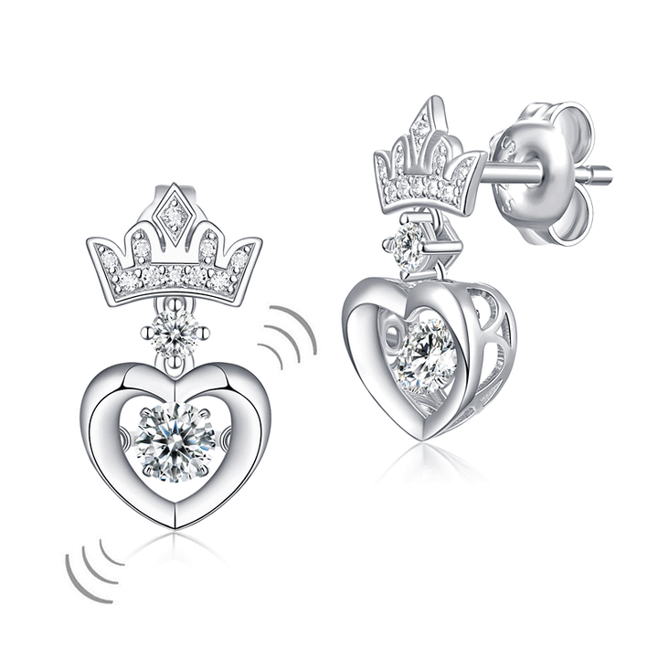 Dancing Stone Dangle Crown Earrings 925 Sterling Silver