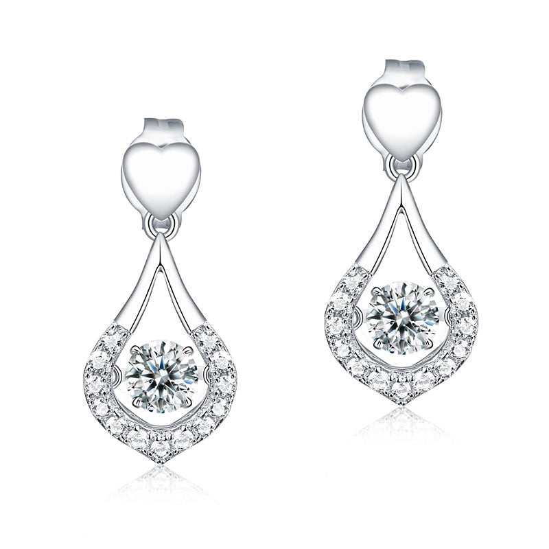 Dancing Stone Earrings Heart Tear Drop 925 Sterling Silver