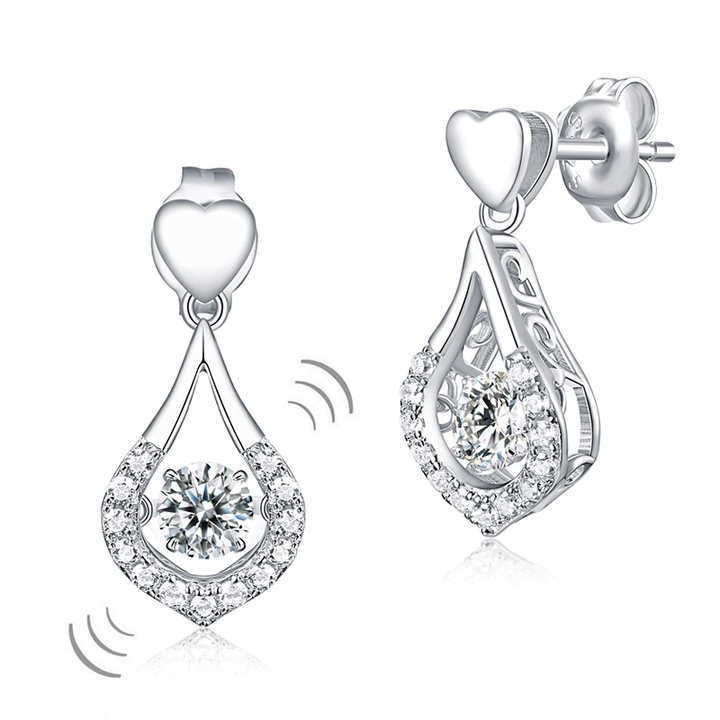 Dancing Stone Earrings Heart Tear Drop 925 Sterling Silver