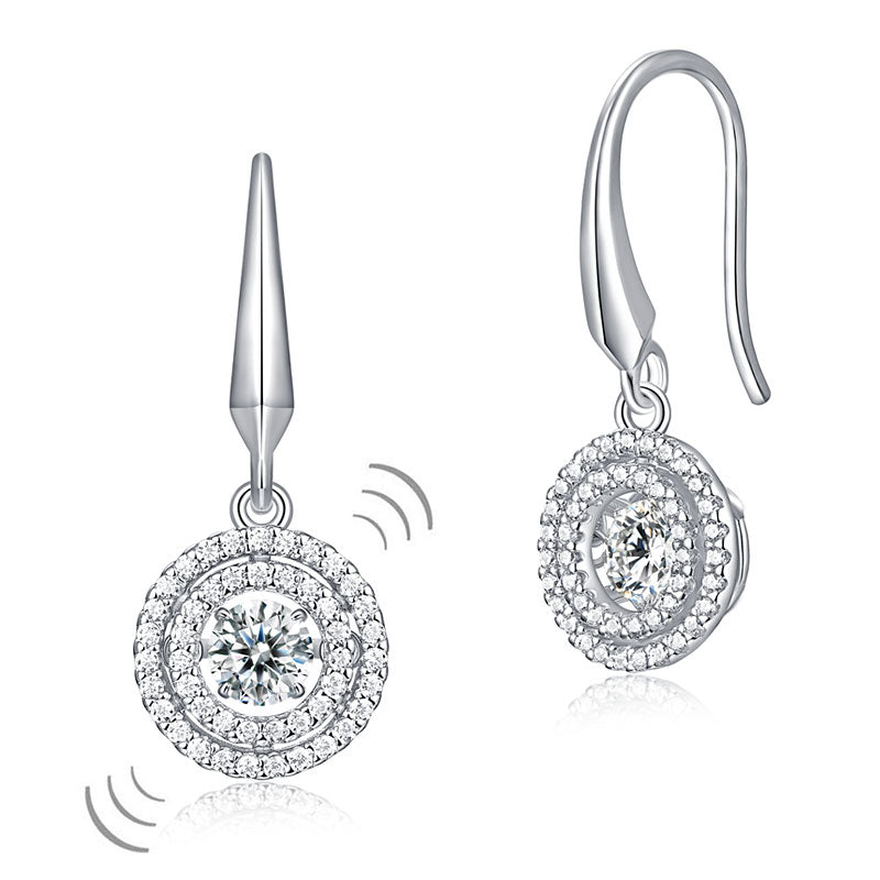 Dancing Stone Earrings Dangle Halo Hook 925 Sterling Silver