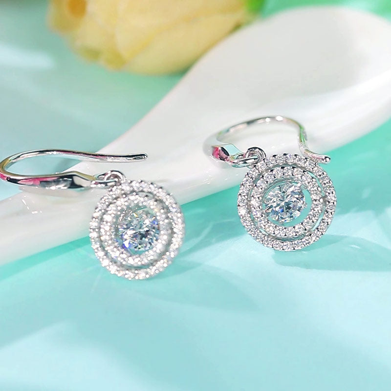 Dancing Stone Earrings Dangle Halo Hook 925 Sterling Silver