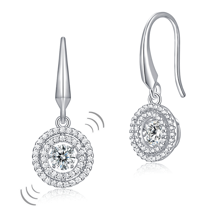 Dancing Stone Earrings Dangle Halo Hook 925 Sterling Silver