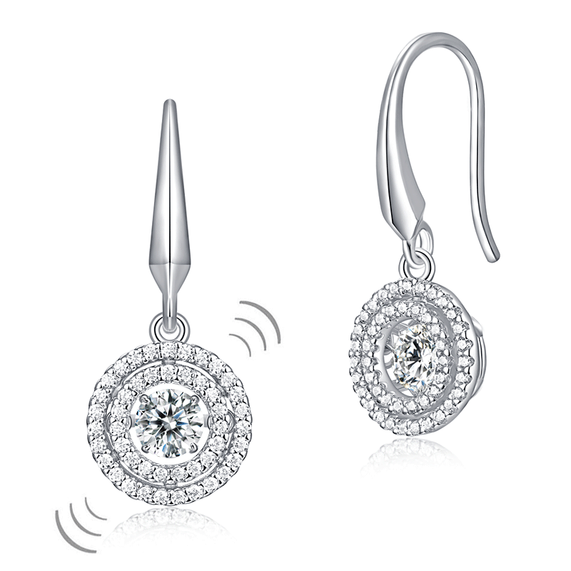 Dancing Stone Earrings Dangle Halo Hook 925 Sterling Silver