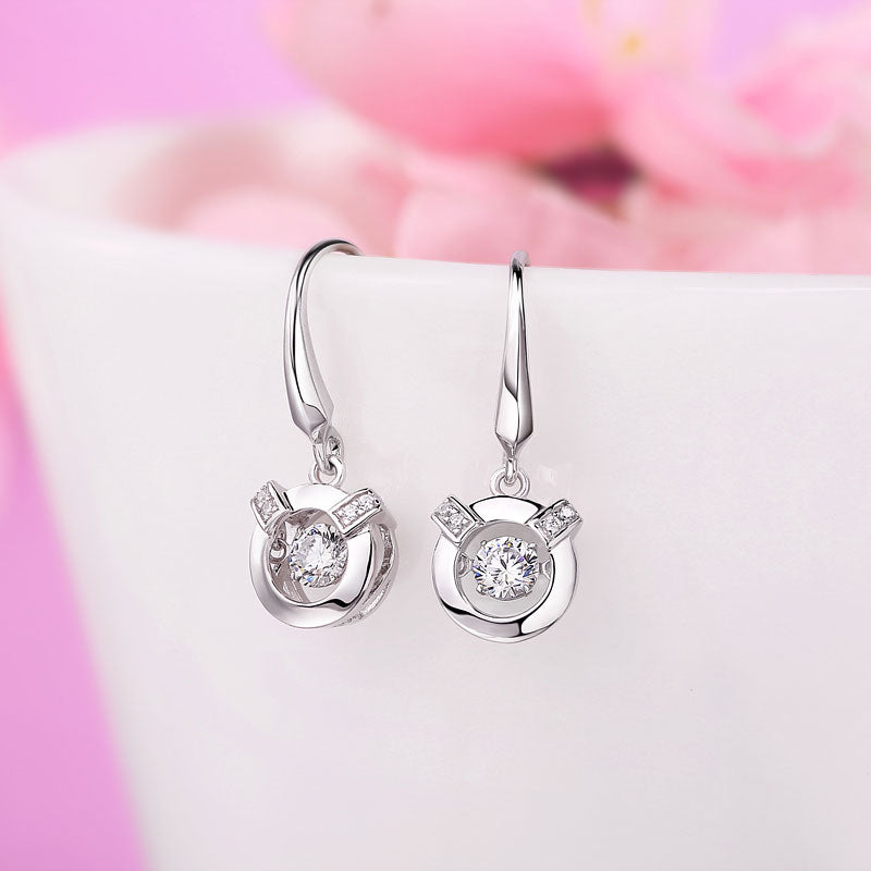 Dancing Stone Earrings Dangle Hook 925 Sterling Silver