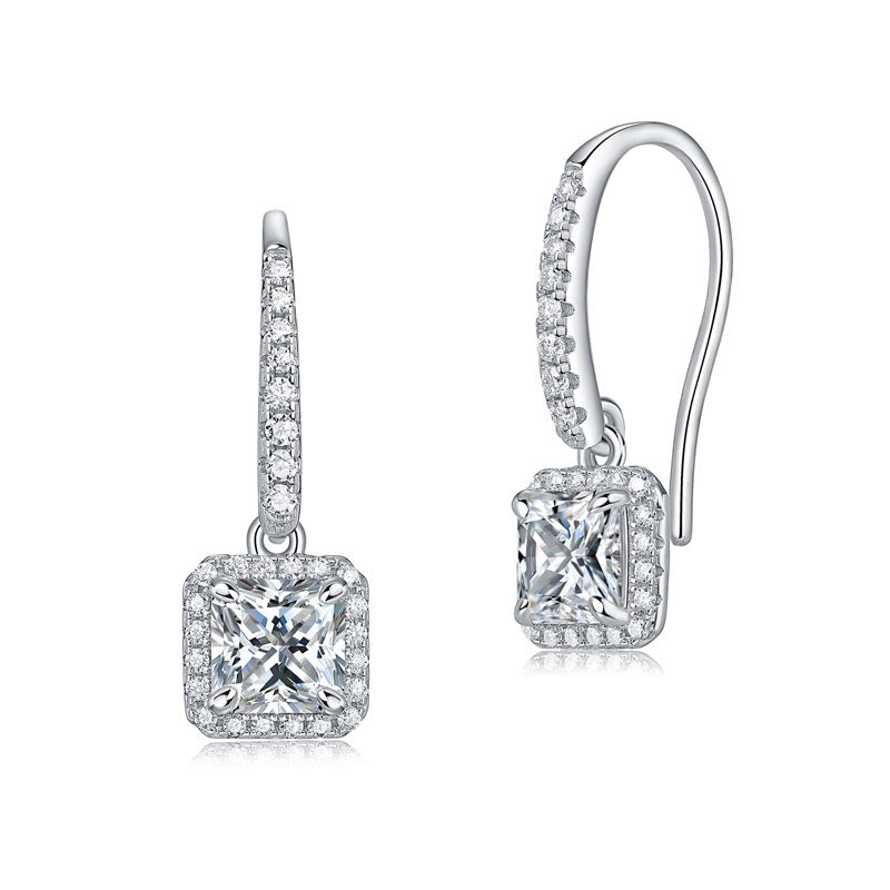 Princess Cut 0.8 Carat Moissanite Diamond Dangle Earrings 925 Sterling Silver