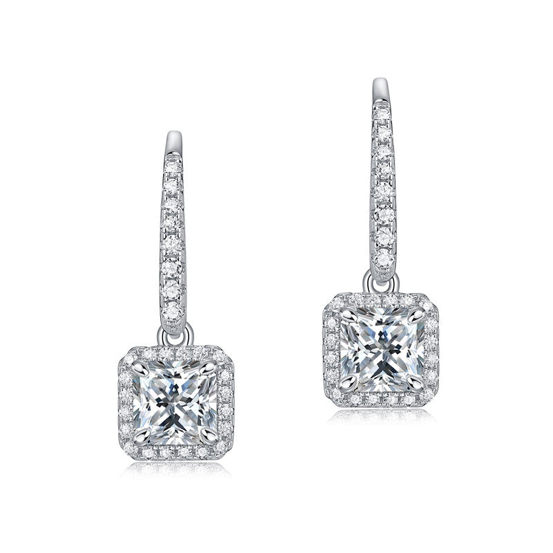 Princess Cut 0.8 Carat Moissanite Diamond Dangle Earrings 925 Sterling Silver