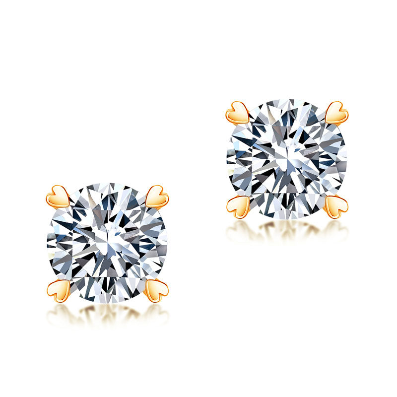 1 Carat Moissanite Diamond Heart Claws Earrings 925 Sterling Silver Rose Gold Plated
