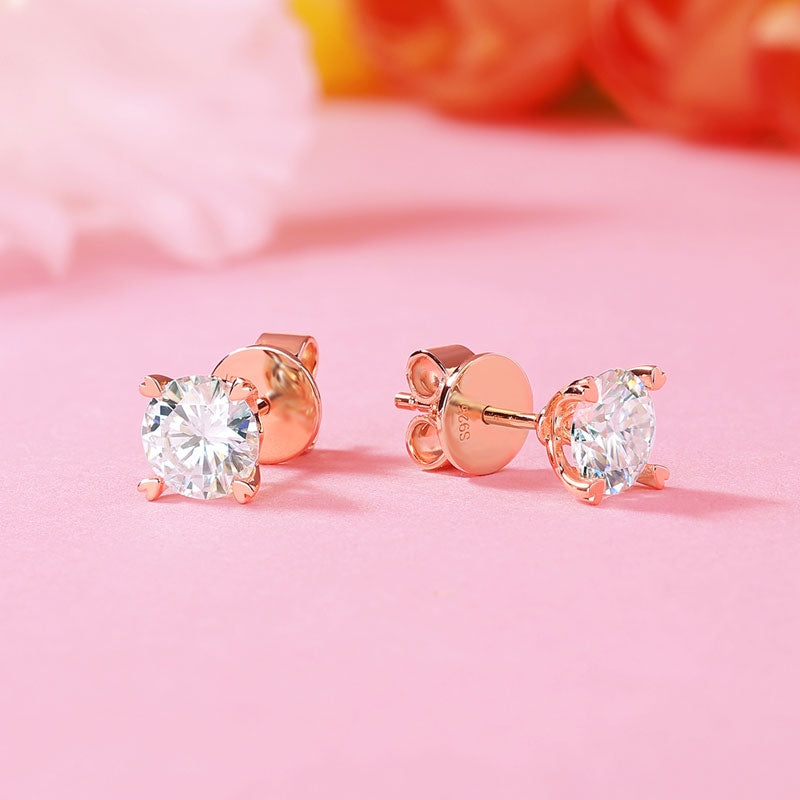 1 Carat Moissanite Diamond Heart Claws Earrings 925 Sterling Silver Rose Gold Plated