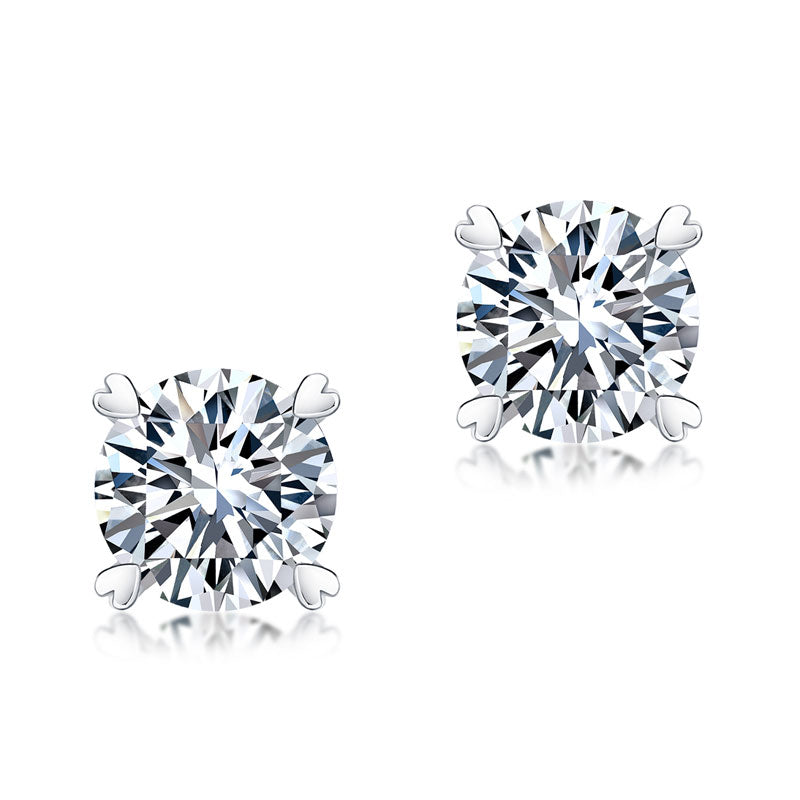 1 Carat Moissanite Diamond Heart Claws Stud Earrings 925 Sterling Silver