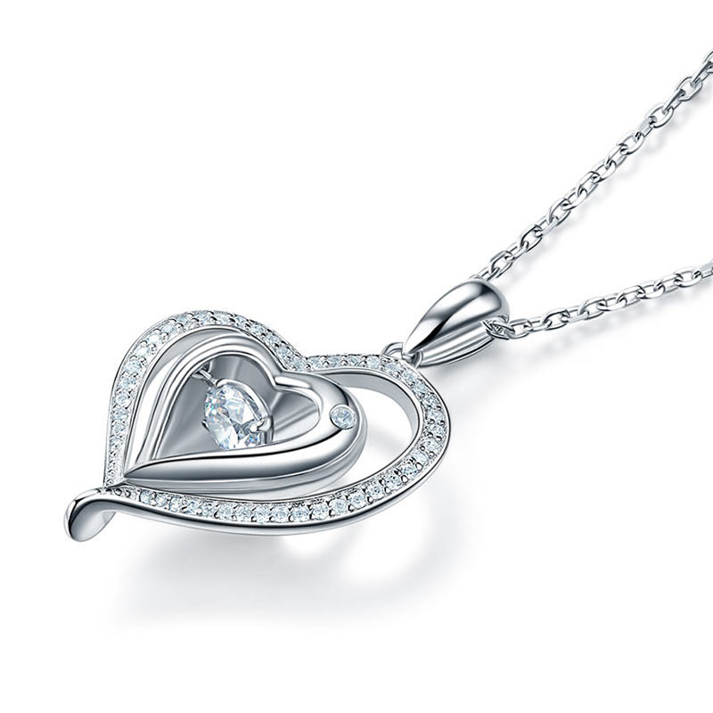 Dancing Stone Heart Pendant Necklace 925 Sterling Silver Good for Wedding Bridesmaid Gift