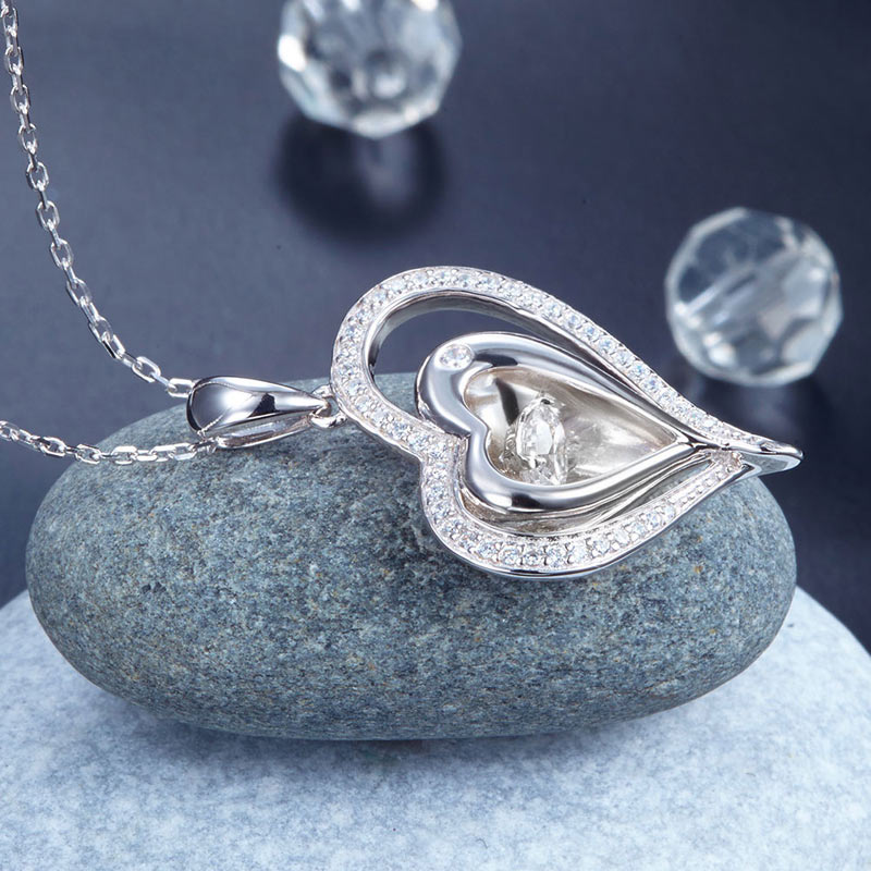 Dancing Stone Heart Pendant Necklace 925 Sterling Silver Good for Wedding Bridesmaid Gift