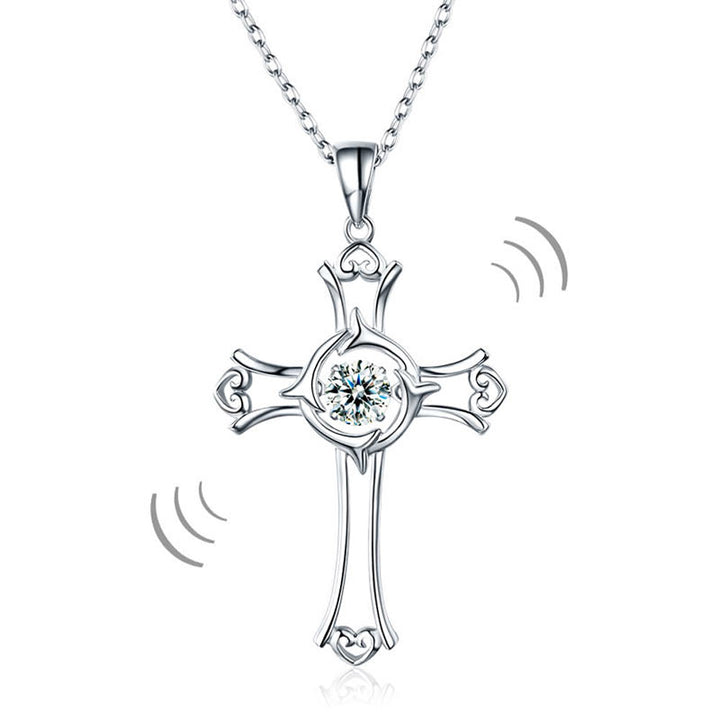 Dancing Stone Heart Cross Pendant Necklace 925 Sterling Silver