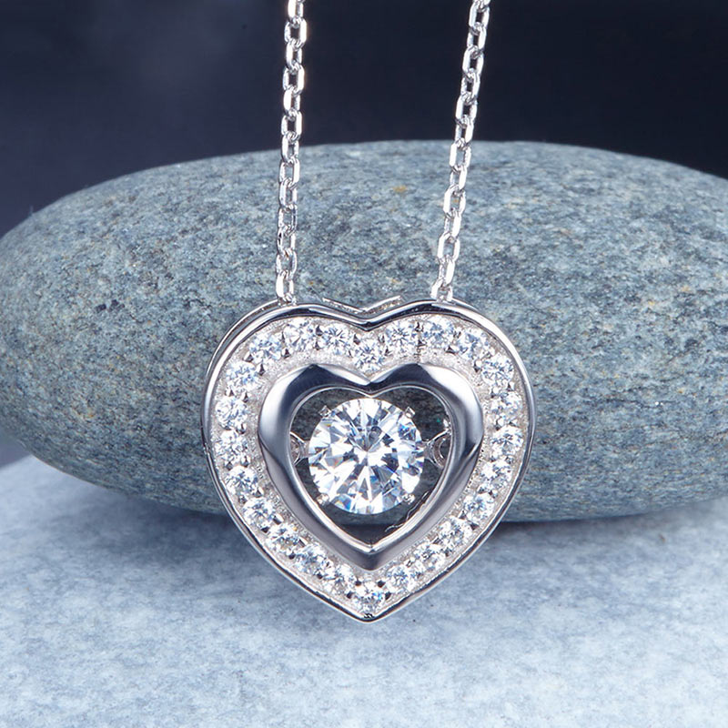 Dancing Stone Heart Pendant Necklace 925 Sterling Silver Good for Bridal Bridesmaid Gift