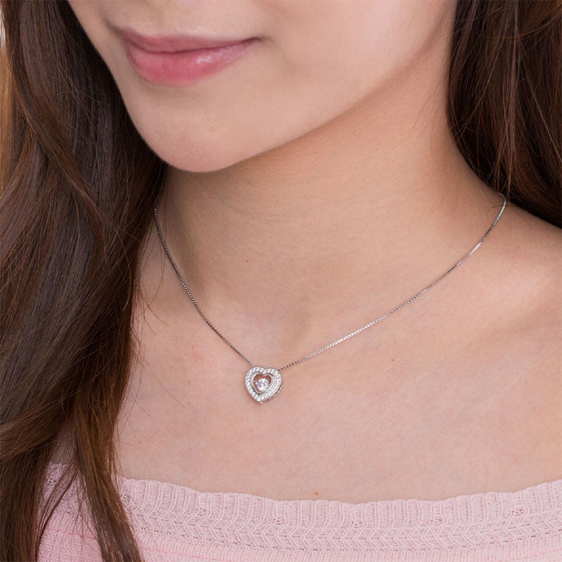 Dancing Stone Heart Pendant Necklace 925 Sterling Silver Good for Bridal Bridesmaid Gift