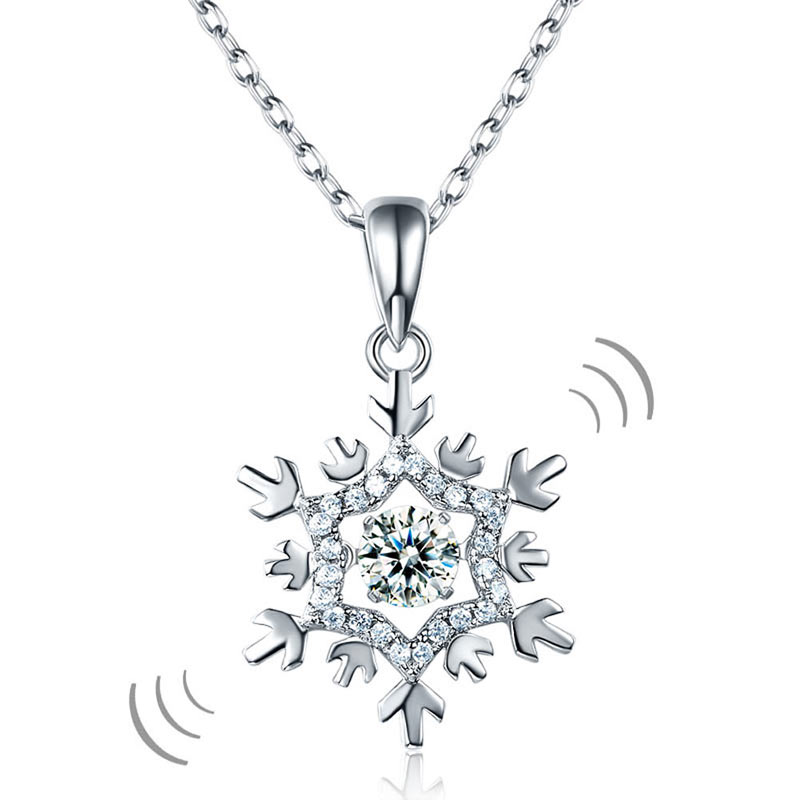Dancing Stone Snowflake Pendant Necklace 925 Sterling Silver Good for Bridal Bridesmaid Gift
