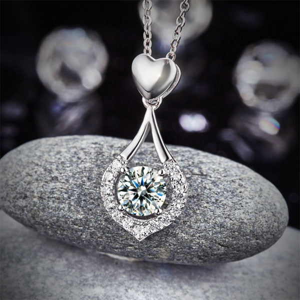 Dancing Stone Heart Tear Drop Pendant Necklace 925 Sterling Silver