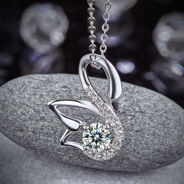 Swan Pendant Necklace 925 Sterling Silver Jewelry Simulated Diamond