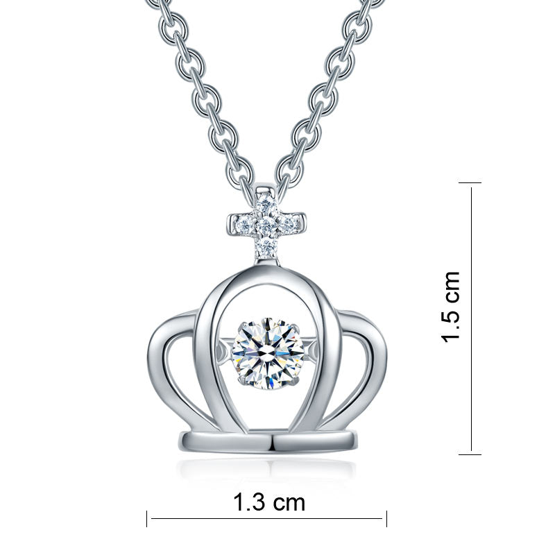Crown Dancing Stone Kids Girl Pendant Necklace Solid 925 Sterling Silver Children Jewelry