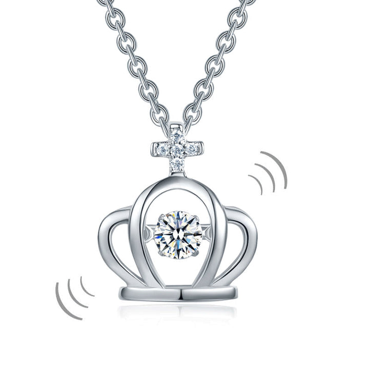 Crown Dancing Stone Kids Girl Pendant Necklace Solid 925 Sterling Silver Children Jewelry