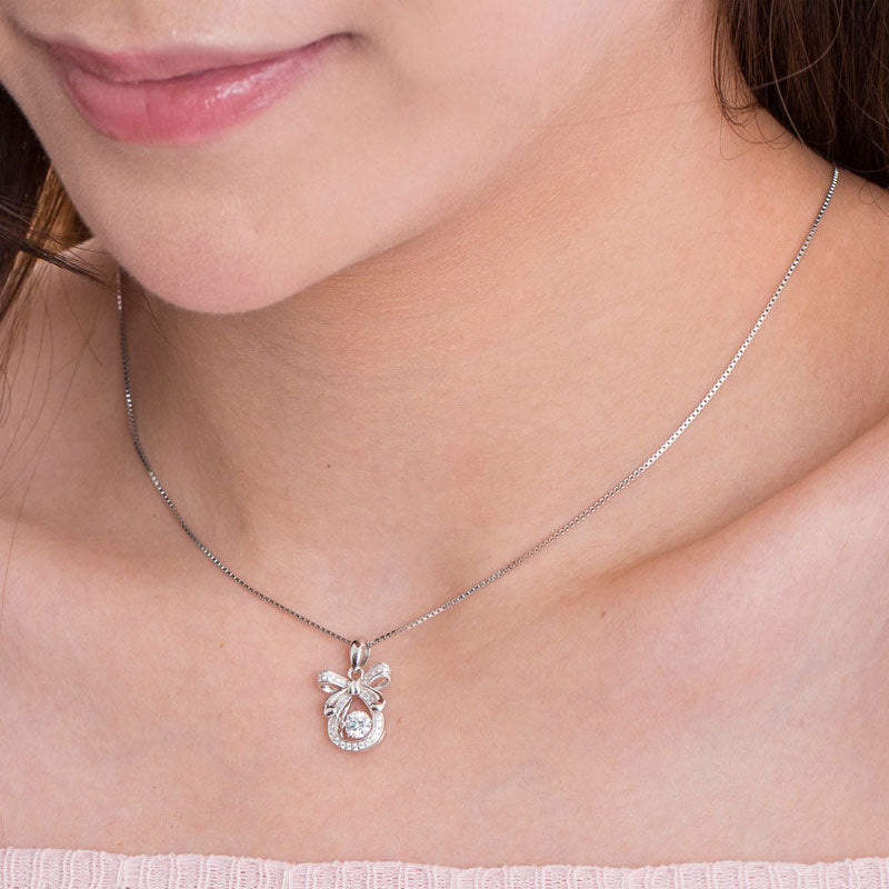 Ribbon Dancing Stone Pendant Necklace 925 Sterling Silver Good for Wedding Bridesmaid Gift