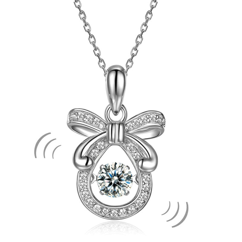 Ribbon Dancing Stone Pendant Necklace 925 Sterling Silver Good for Wedding Bridesmaid Gift