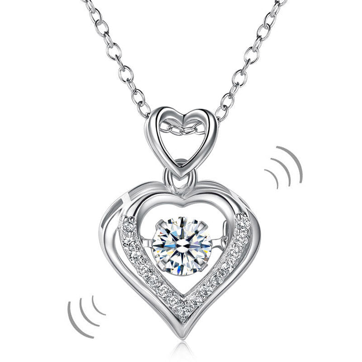 Double Heart Dancing Stone Pendant Necklace 925 Sterling Silver Good for Wedding Bridesmaid Gift
