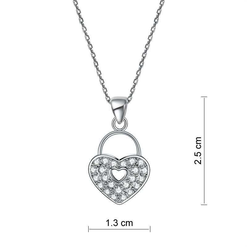 Love Heart Lock 925 Sterling Silver Pendant Necklace Lady Jewelry
