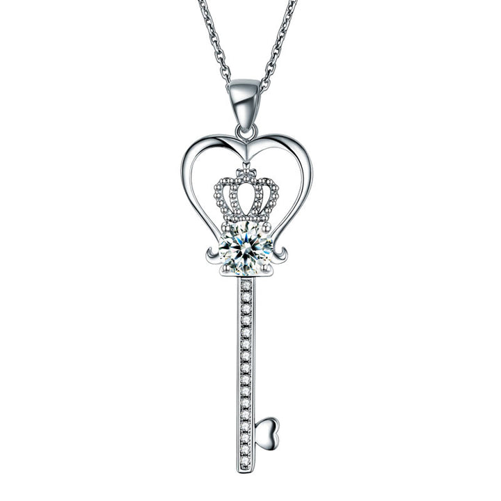 Love Heart Crown Key 925 Sterling Silver Pendant Necklace Simulated Diamond Jewelry 1.25 Carat